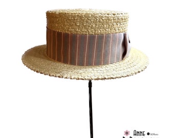 Men’s Boater hat-Jazz age Boater -Gatsby Hat- Red white and blue stripe ribbon trim hat