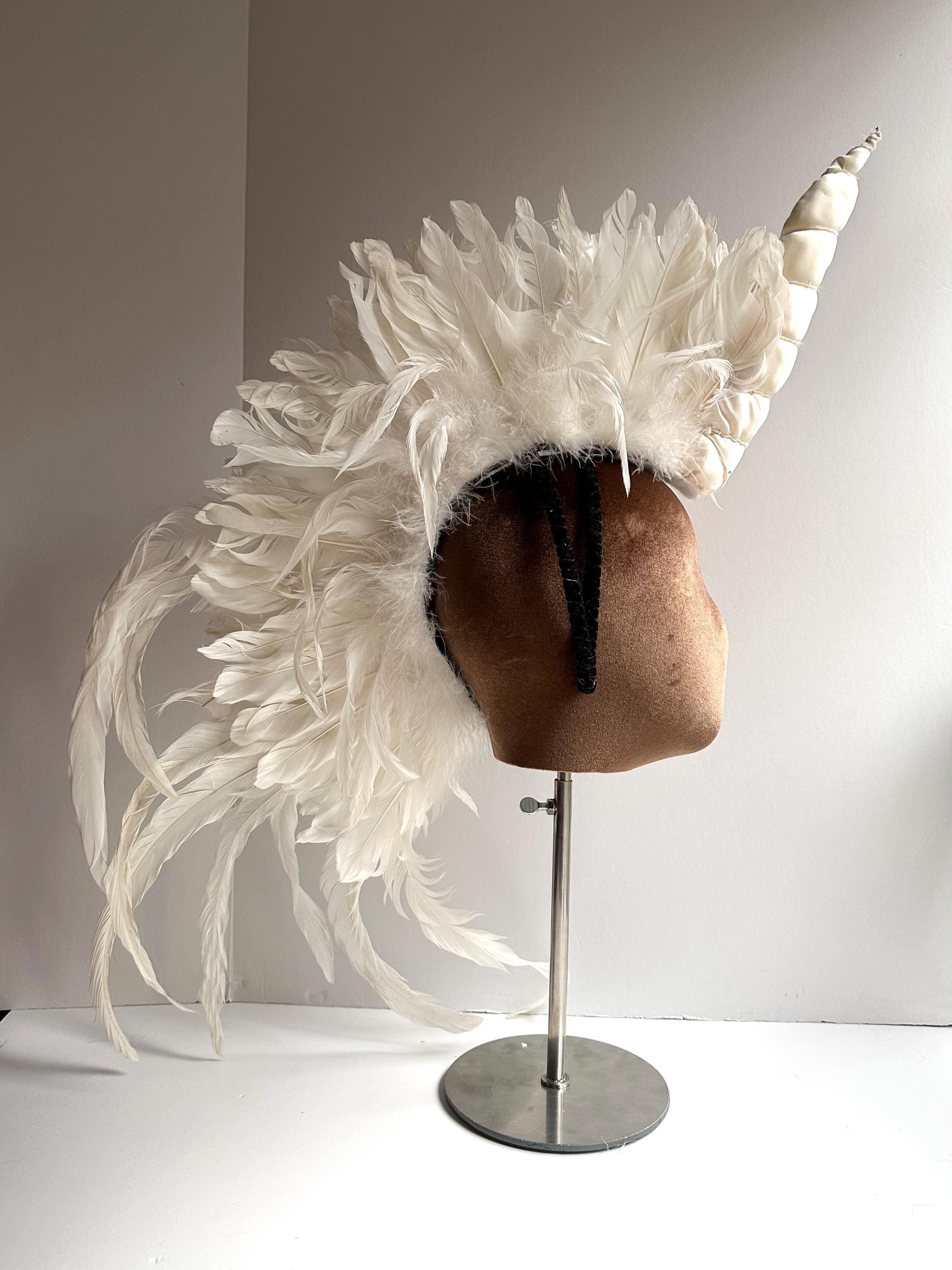 White Feather Mohawk Headdress, Unicorn Cosplay Headpiece - Etsy display picture 1