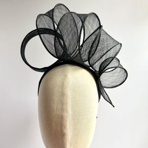 Black Sheer Swirl Fascinator with Statement Bow Beautiful In Bows Black Bow Detail Fascinator | Pink Boutique main image 4