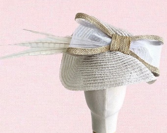 Off White Derby Fascinator Hat | Wedding & Race Day Headpiece | White Straw Hatinator