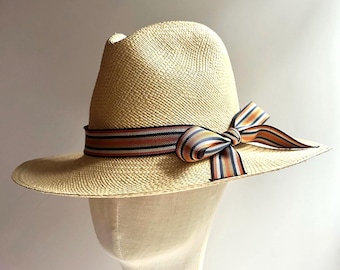 Panama Straw Hat: Classic Summet Fedora - Vintage Stripe Ribbon, European Style