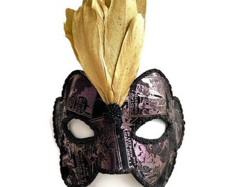 Gold mask, Bird Mask, Leather Masquerade Mask