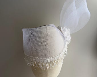 White Fascinator - Mask -Bridal - Diner en Blanc - White Headpiece - One of a kind