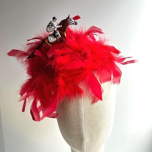 Kentucky Derby -Red Feather  Fascinator -Horse Headpiece-  Run for the Roses