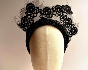 Black Lace Crown;  Gothic Queen - Wedding- Handmade Headpiece