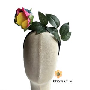 Rainbow Rose Crown, Festival Fascinator,  Headband, Colorful Flower headpiece
