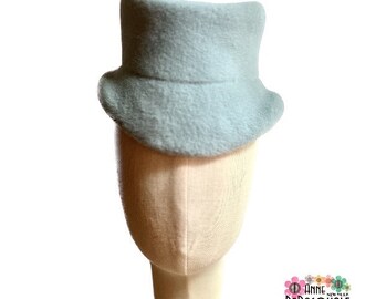 Light Blue Topper Hat- Derby Look - Vintage-Inspired - Handcrafted Velour