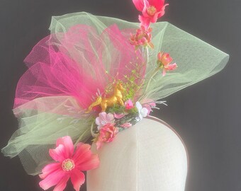 Horse Fascinator, Multicolor  headpiece,  Derby, Tulle Fascinator