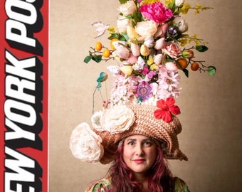 Flower Bonnet, Couture Millinery, Handmade hat