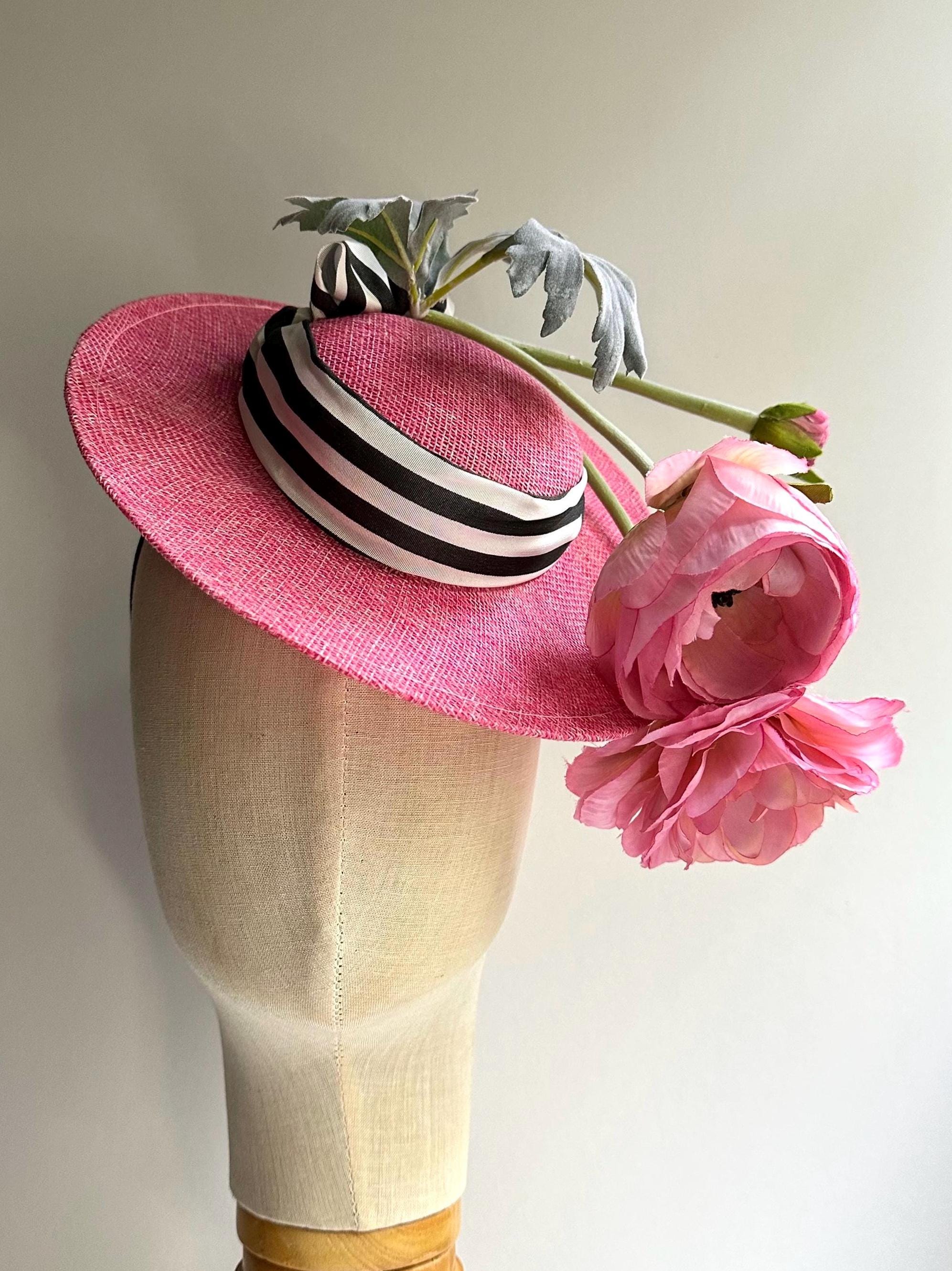 Pink Boater Hat, Floral Fascinator, Parisian Style - Etsy display picture 1