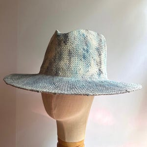 Flat Brim Straw hat, Hand-painted HatFedora, Blue Hat, Straw Fedora, One of a Kind
