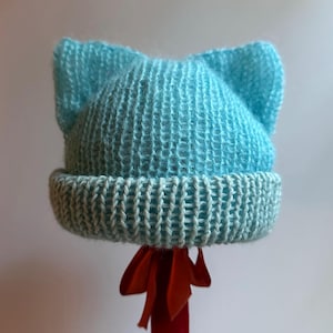 Blue Kitty Cat Hat, Super Soft Infant Beanie, Cat Ear hat, Baby Bonnet