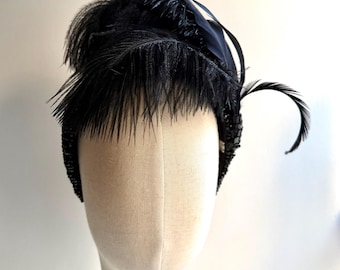 Black Ostrich Feather Fascinator - Flapper -1920 inspired Headpiece
