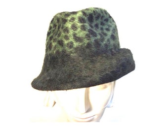 Fedora cloche hat, Rabbit Fur Hat, Animal Print, JLO design hat