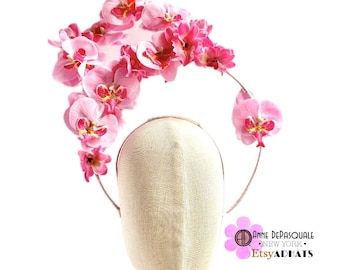 Pink Orchid Fascinator, Derby, Flower headpiece, Garden party, Mad Hatter
