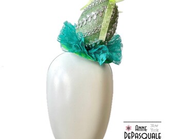 Green Egg Headpiece, Bonnet, Green Fascinator, Easter Parade