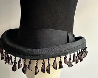 Black Wool Top Hat – Tassel Trim Victorian Steampunk Costume Headwear