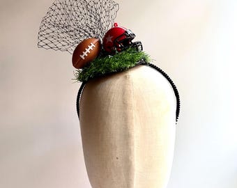 Football Fascinator Headband – Game Day Helmet & Veil Headpiece