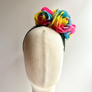 Rainbow Rose Headband, Bright Headband, Colorful Multicolor Flower headpiece