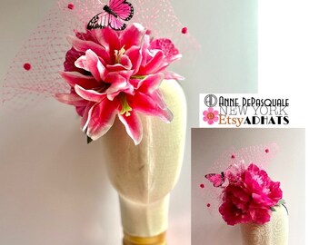 Lily Fascinator, Derby, Pink Flower, Tiger Lily, Kentucky Oaks Hat