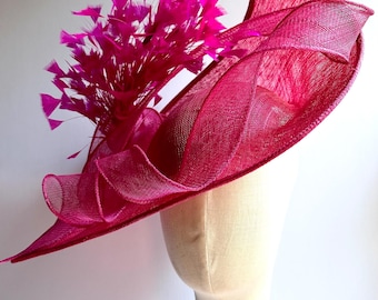 Hot Pink Fascinator -Derby Hat- Classic Horse Racing Headwear - Wedding - Handmade Millinery