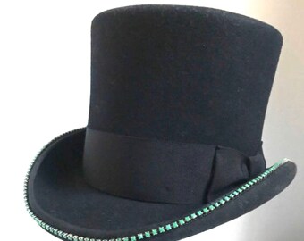 Sombrero de copa negro con diamantes de imitación, sombrero de copa grande para hombre.