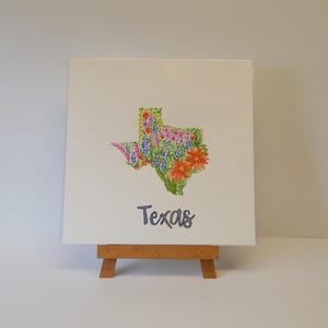 Originele Texas Wildflower-aquarel, handgeschilderde bloemen Texas-kaartkunst, Bluebonnet-muurdecoratie, cadeau voor Texan, zuidelijk huisdecor.
