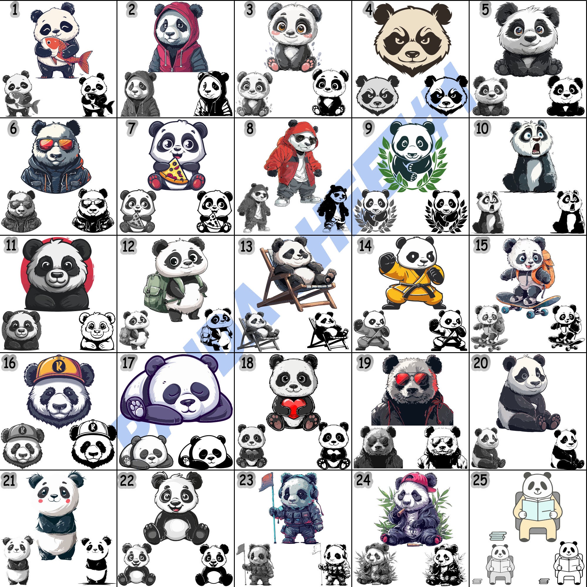 SVG Bundle, 60x, Panda Svg-bundle, Png, Pdf, Clipart-datei, Printable ...