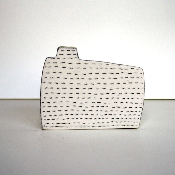 small wabi sabi vase with underglaze pencil drawing and mother of pearl luster