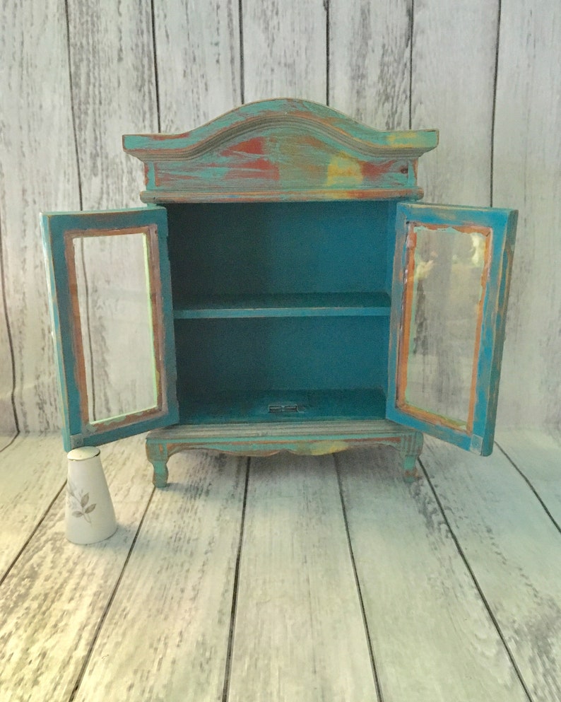 Curio Cabinet Small Table Top Wood Upcycled Cottage Rustic Etsy