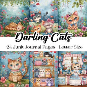Páginas imprimibles para diario basura de gatos adorables / 24 adorables ilustraciones de gatitos / Imágenes tamaño carta en papel digital