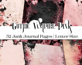 Gothic Vampire Pink Junk Journal Printable Pages | 52 Letter-Sized Images Digital Paper