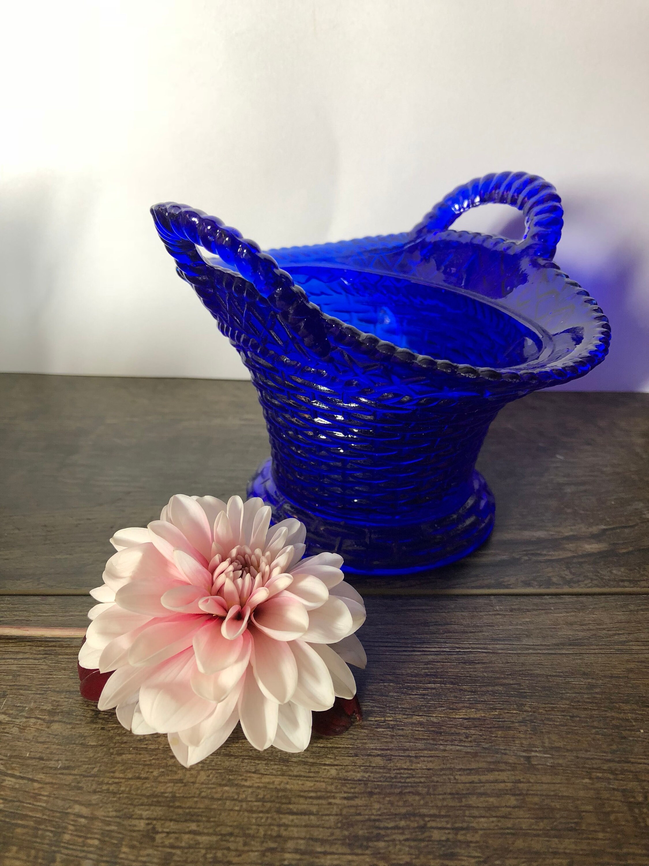 Vintage Vallerysthal Cobalt Blue Glass Basket Etsy