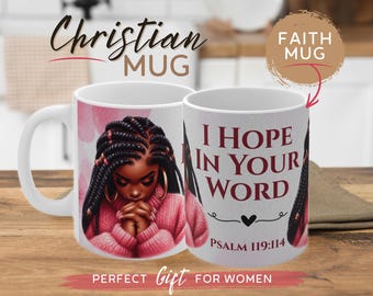 Taza cristiana para mujer / Taza cristiana negra / Taza con versículo bíblico del Salmo 119 / Regalo de fe