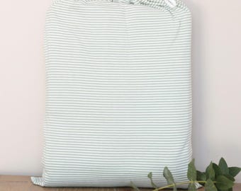 Juego de sábanas de algodón en rayas finas verde y blanco, Sábanas cómodas para todo el año, Sábanas portuguesas suaves y fáciles de cuidar