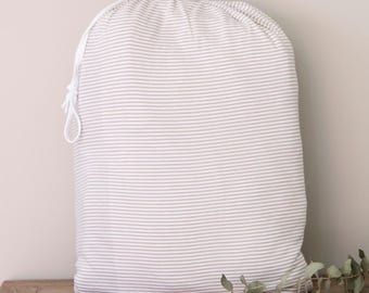 Juego de sábanas de algodón en rayas finas beige y blanco, Sábanas cómodas para todo el año, Sábanas portuguesas suaves y fáciles de cuidar