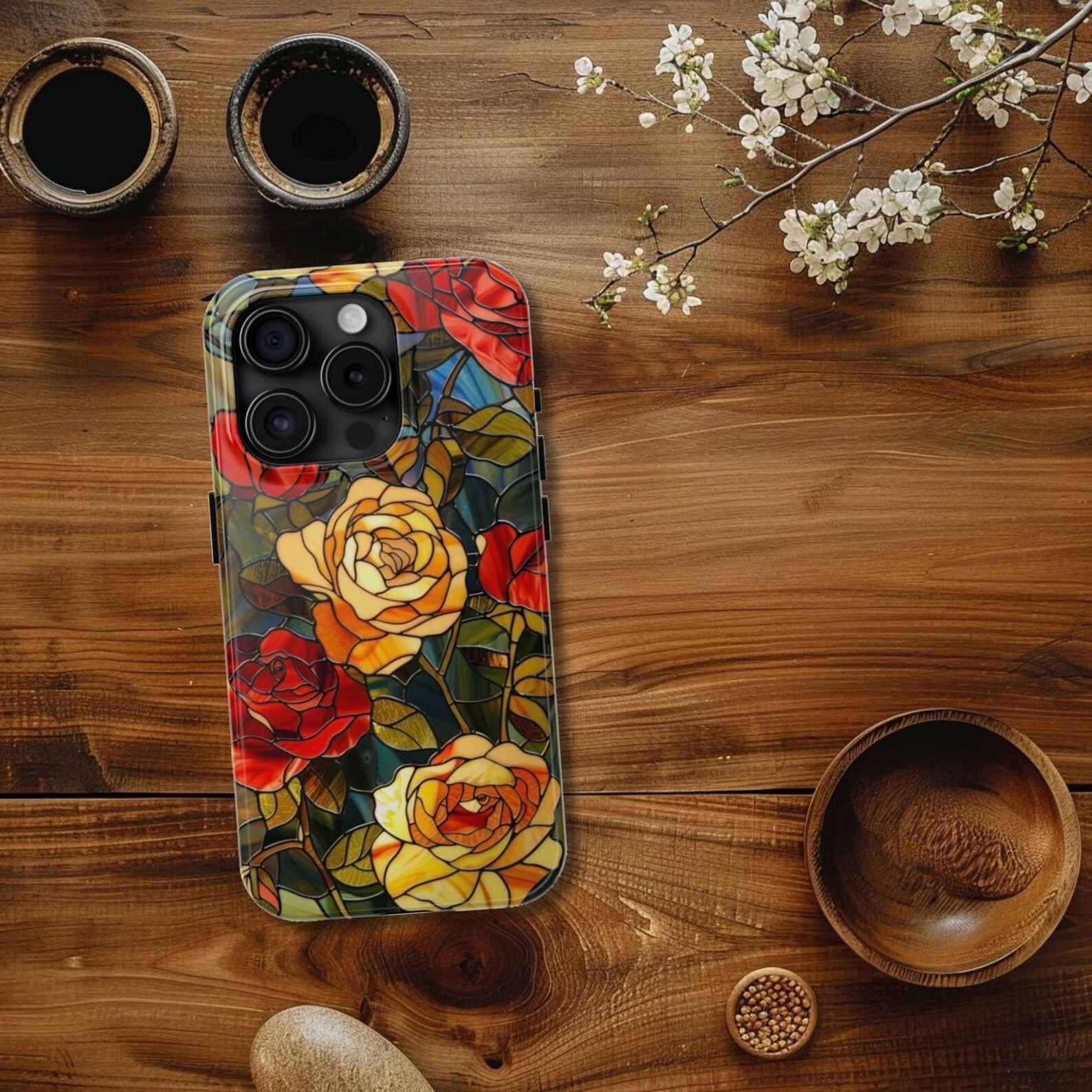 Stained Glass Roses Phone Case for iPhone 17 16 15 14 13 12 11 Pro Max ...