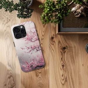 Japanese Cherry Blossom Phone Case for iPhone 16 15 14 13 12 11 Pro Max 8 7 Plus X SE Watercolor Painting Landscape Trendy Aesthetic Elegant