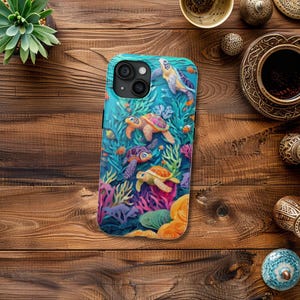 Sea Turtles Phone Case for iPhone 16 15 14 13 12 11 Pro Max 8 7 Plus X SE Tropical Marine Life Ocean Colorful Aesthetic Trendy Tough