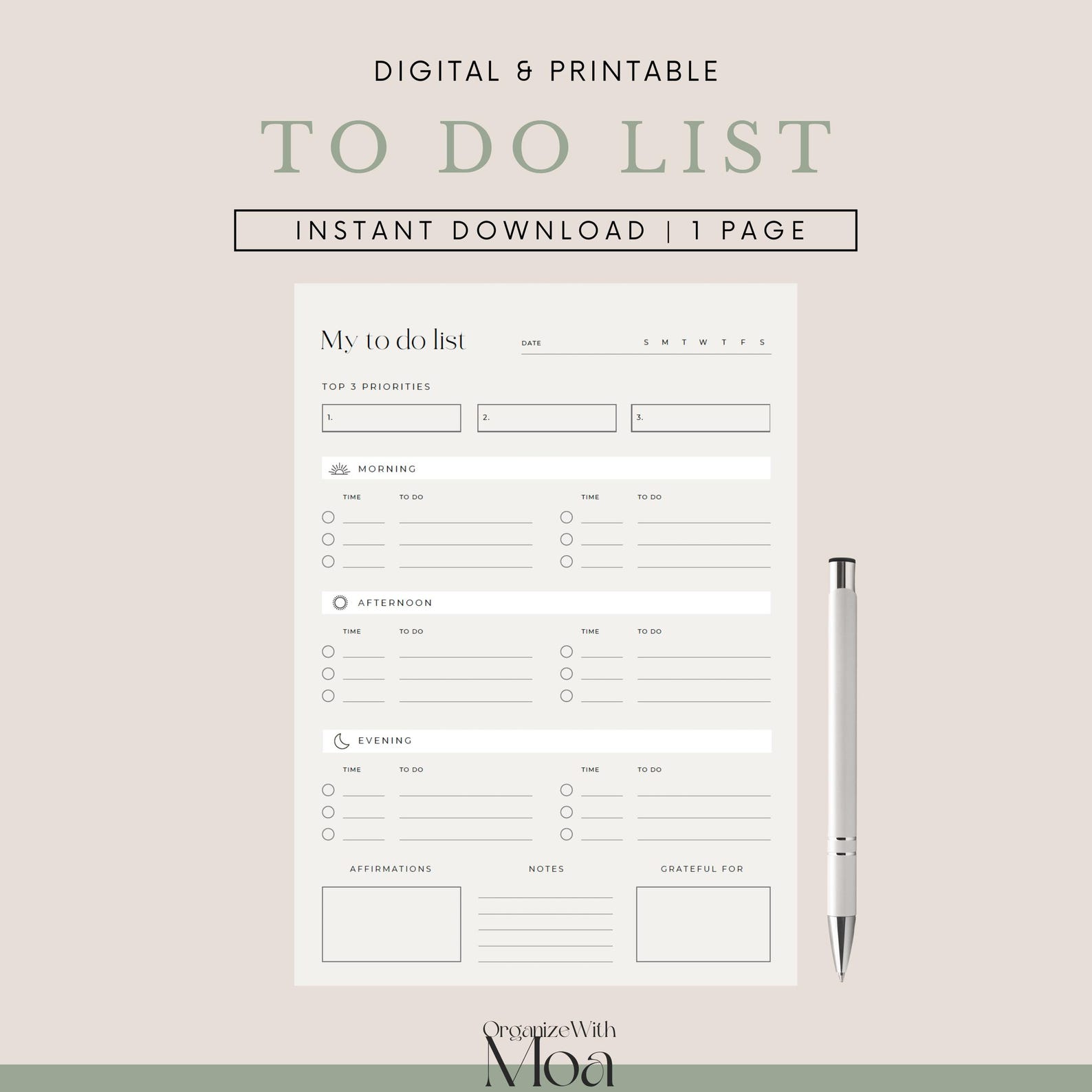 Daily to Do List Printable, Daily Task List Template PDF, Minimal Daily ...