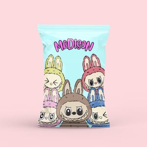 Sacchetto per patatine Labubu modificabile, bomboniera, decorazione per compleanno bambini, download immediato, file digitale, 6 modelli per sacchetto per patatine