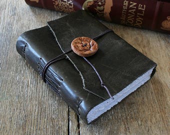Leather Journal . NATURE - Wordsworth quote . Handmade Handbound . distressed dark moss (320 pgs)