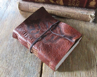 Leather Journal . Autumn Memories - Hand Engraved with Oak Leaf . treeless paper. handbound . rich cogac (320 pgs)