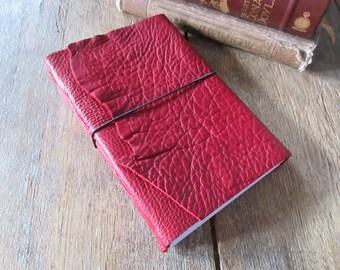 Leather Journal / Sketchbook / Wedding Guestbook . large 9x6 . Handmade Handbound . rich dark red (320pgs)