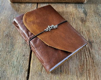 Leather Journal - Emily Dickinson quote: "We grow not older with years, but newer every day". rusty brown . handbound (320 pgs)