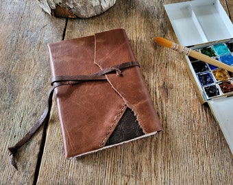 Watercolor Leather Sketchbook Pocket Tome 6” x 4” portrait tan brown leather Fabriano Artistico hotpress (100%cotton) 30 pages