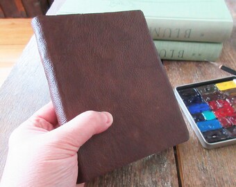 Watercolor Leather Sketchbook Pocket Tome 6” x 4.5” portrait. dark brown leather . Canson XL multi-media watercolour paper