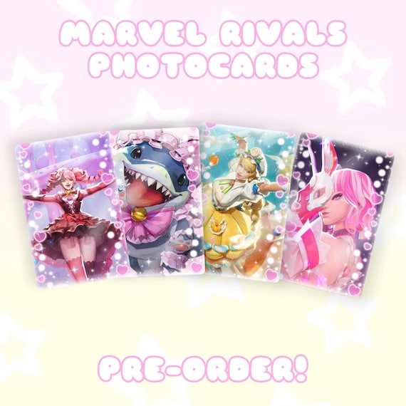 Marvel Rivals Photocard Set – Handmade Fan Art K-Pop Style Collectible Cards | Jeff the Land Shark, Psylocke, Luna Snow & Emma Frost
