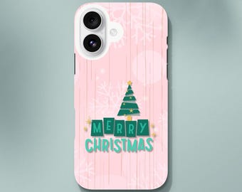 Merry Christmas Phone Case - Retro Green and Pink Motif for Holidays & Parties