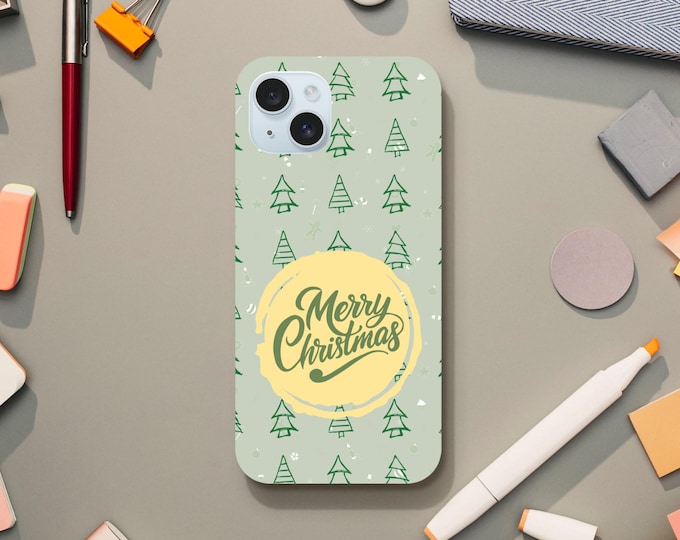 Merry Christmas Phone Case - Rustic Evergreen Design - Seasonal iPhone Charm